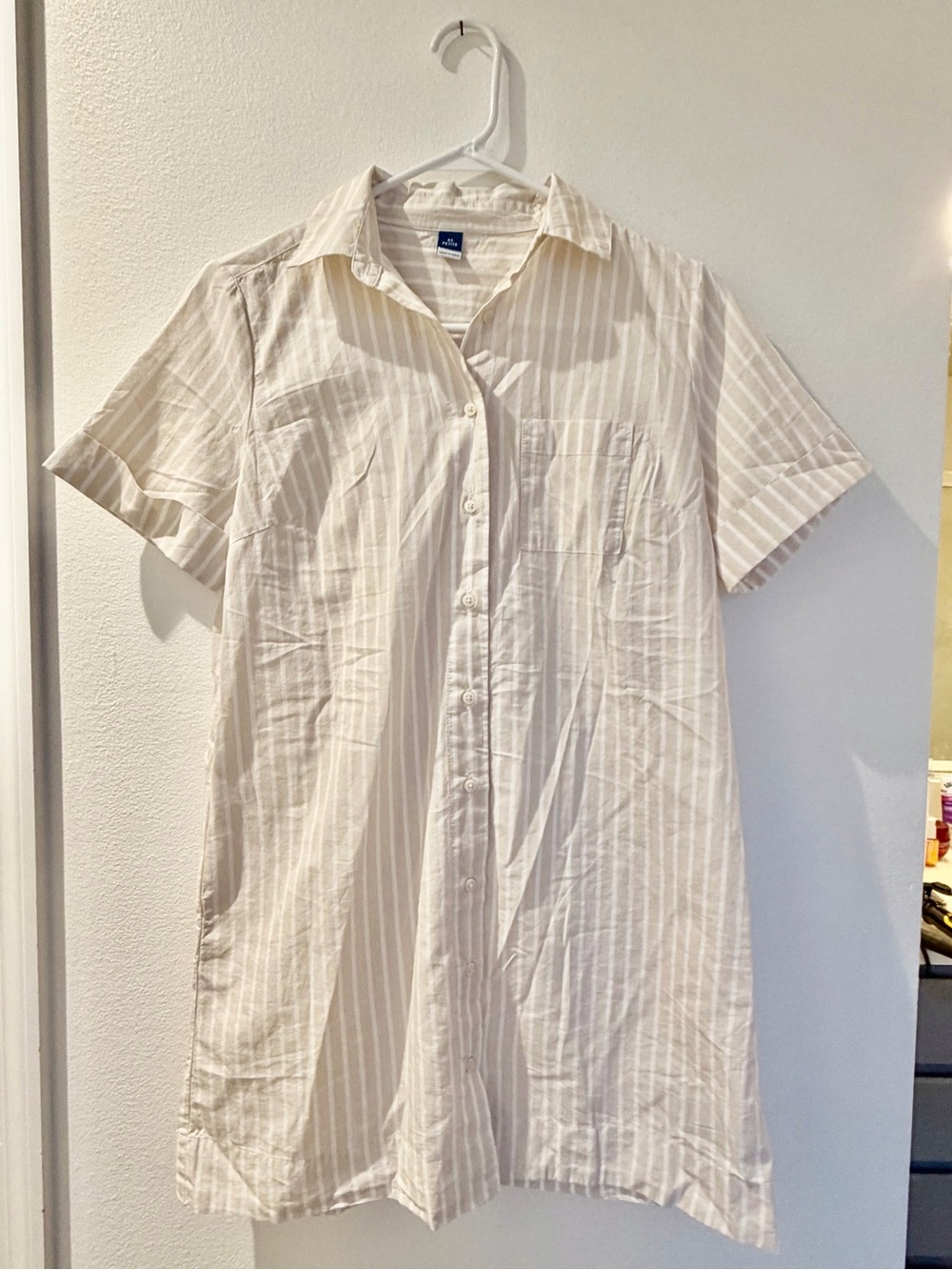 Classic Ivory-Striped Short Sleeve T- Shirt Dress